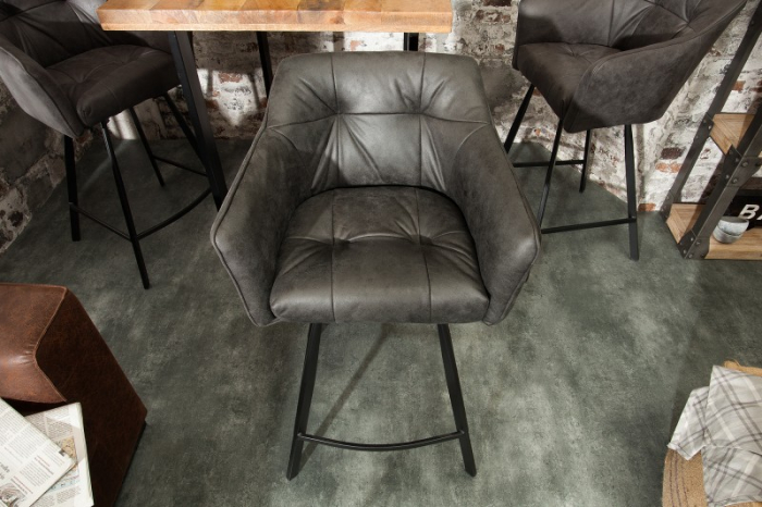 Scaun bar Loft gri din microfibră și cadru metalic, 100 cm [3]