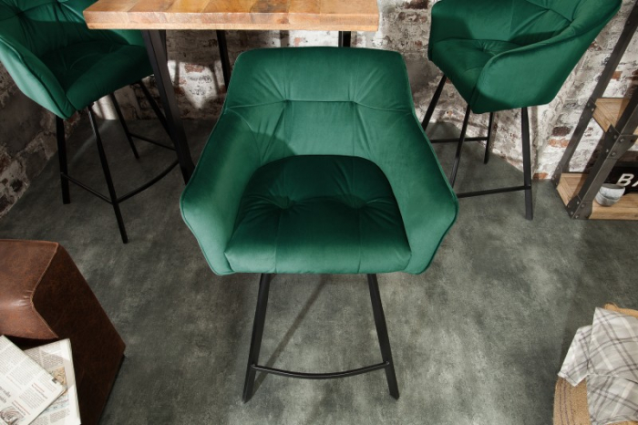 Scaun bar Loft verde din catifea și cadru metalic, 100 cm [4]