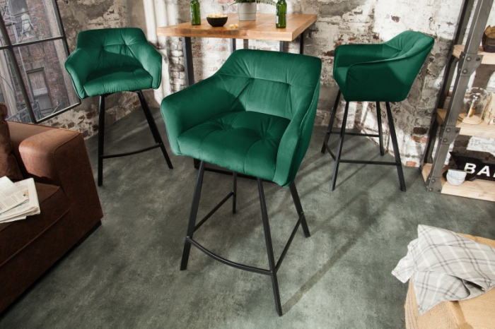 Scaun bar Loft verde din catifea și cadru metalic, 100 cm [3]