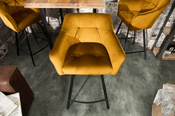Scaun bar Loft galben din catifea și cadru metalic, 100 cm [3]