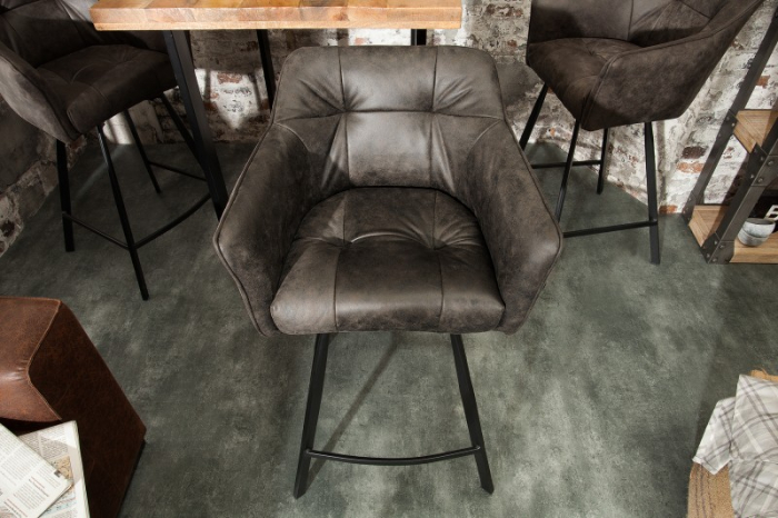 Scaun bar Loft gri închis din microfibră și cadru metalic, 100 cm [2]