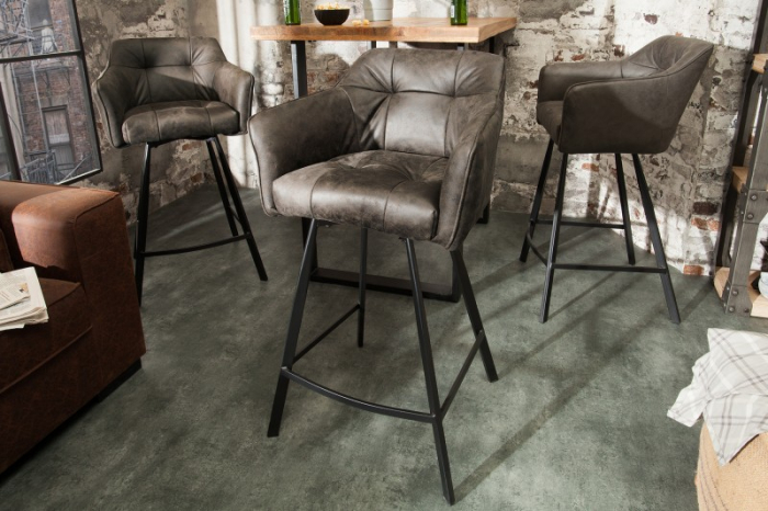 Scaun bar Loft gri închis din microfibră și cadru metalic, 100 cm [3]