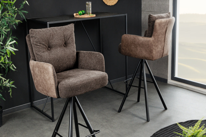 Scaun bar rotative BIG GEORGE din catifea taupe  [2]