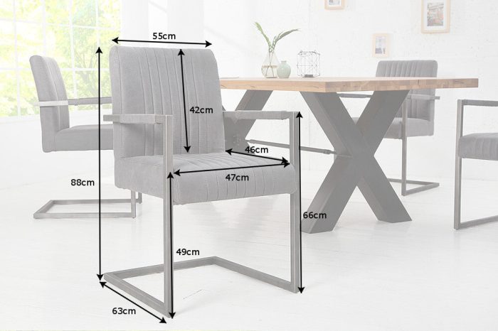Scaun cantilever BIG ASTON cu cotiere și picioare din fier periat, microfibră gri vintage [3]