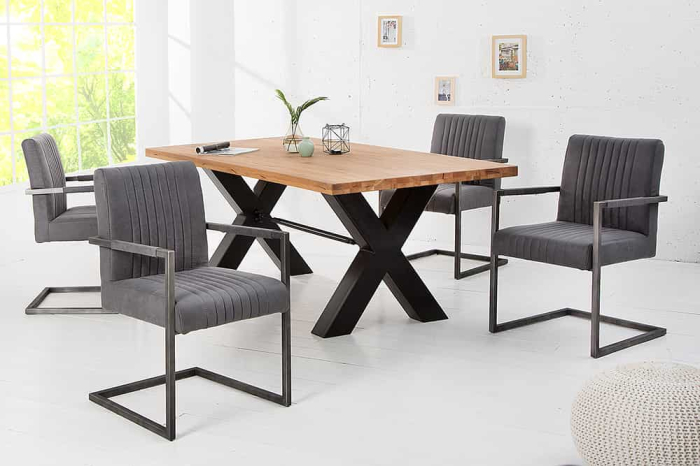 Scaun cantilever BIG ASTON cu cotiere și picioare din fier periat, microfibră gri vintage [4]