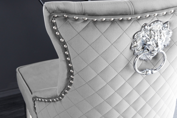 Scaun de bar CASTLE DELUXE din catifea gri cu accesoriu in forma de cap de leu [4]