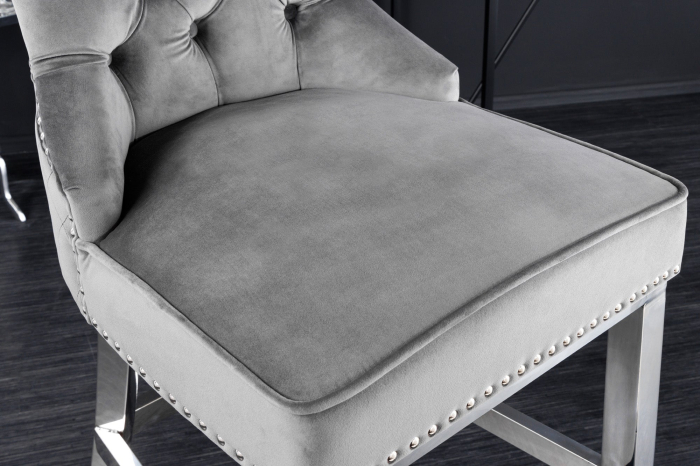 Scaun de bar CASTLE DELUXE din catifea gri cu accesoriu in forma de cap de leu [7]