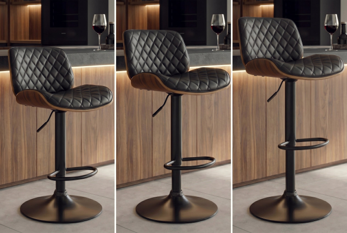 Scaun de bar CHICAGO rotativ la 360°, înălțime reglabilă între 89 și 111 cm, din piele artificială, furnir de plop negru [11]