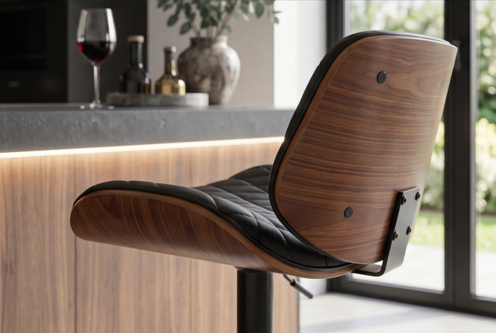 Scaun de bar CHICAGO rotativ la 360°, înălțime reglabilă între 89 și 111 cm, din piele artificială, furnir de plop negru [7]