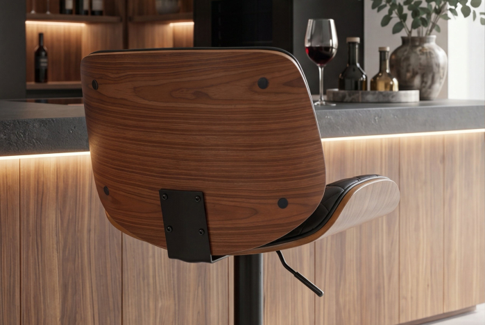 Scaun de bar CHICAGO rotativ la 360°, înălțime reglabilă între 89 și 111 cm, din piele artificială, furnir de plop negru [8]