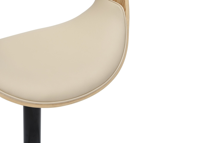 Scaun de bar ORGANIC rotative din piele artificiala bej si lemn de stejar, 89-100 cm [9]
