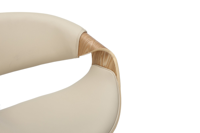 Scaun de bar ORGANIC rotative din piele artificiala bej si lemn de stejar, 89-100 cm [7]