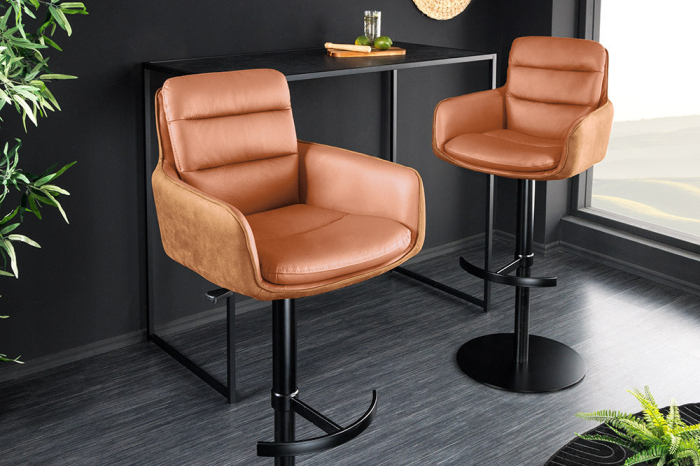 Scaun de bar rotativ BIG GEORGE din piele cognac cu inaltime ajustabila [2]