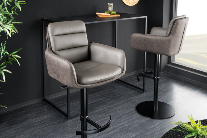 Scaun de bar rotativ BIG GEORGE din piele taupe cu inaltime ajustabila [3]