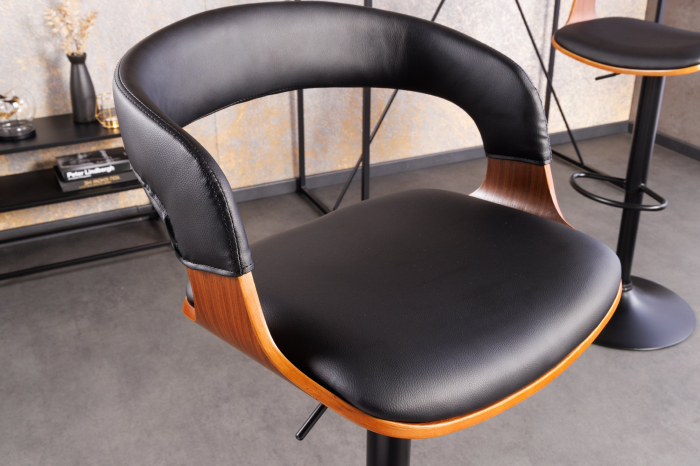Scaun de bar rotativ MANHATTAN din piele artificiala si lemn de nuc, 64-85 cm [3]