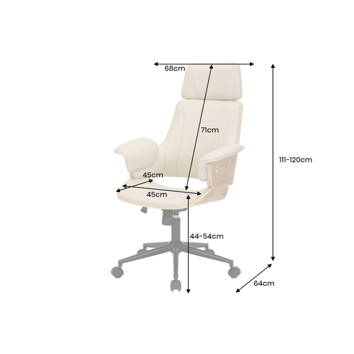 Scaun de birou MANHATTAN rotative din piele artificiala bej si lemn de stejar, 44-54 cm [10]