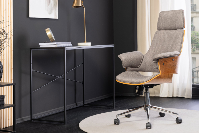 Scaun de birou MANHATTAN rotative din tesatura gri si lemn de nuc, 44-54 cm [3]