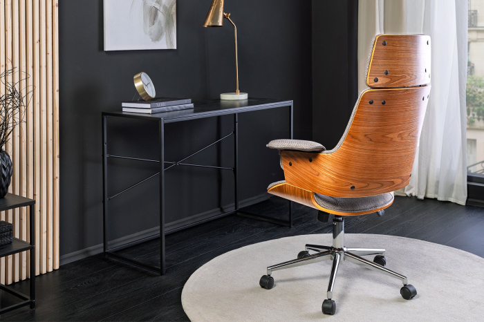 Scaun de birou MANHATTAN rotative din tesatura gri si lemn de nuc, 44-54 cm [5]