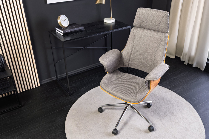 Scaun de birou MANHATTAN rotative din tesatura gri si lemn de nuc, 44-54 cm [2]