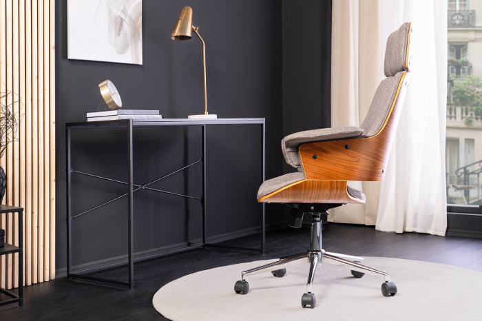 Scaun de birou MANHATTAN rotative din tesatura gri si lemn de nuc, 44-54 cm [4]