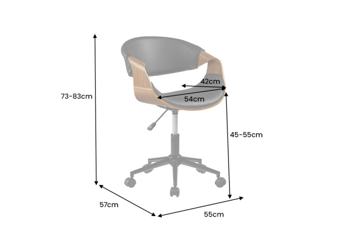 Scaun de birou ORGANIC rotativ din piele artificială neagră și aspect de lemn de nuc [7]