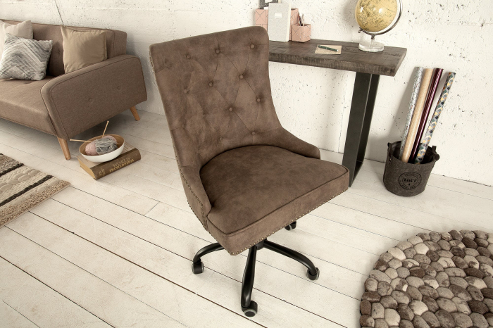 Scaun de birou VICTORIAN 49-57 cm din microfibră maro, în stil Chesterfield [4]