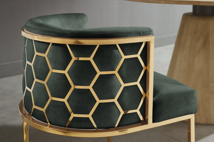 Scaun ELEGANCE din catifea verde cu cadru din oțel inoxidabil auriu [4]