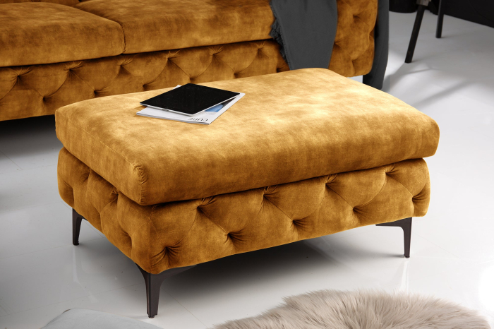 Scaun MODERN BAROCK 90 cm din catifea galben muștar, în stil Chesterfield [4]