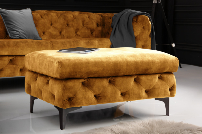 Scaun MODERN BAROCK 90 cm din catifea galben muștar, în stil Chesterfield [3]