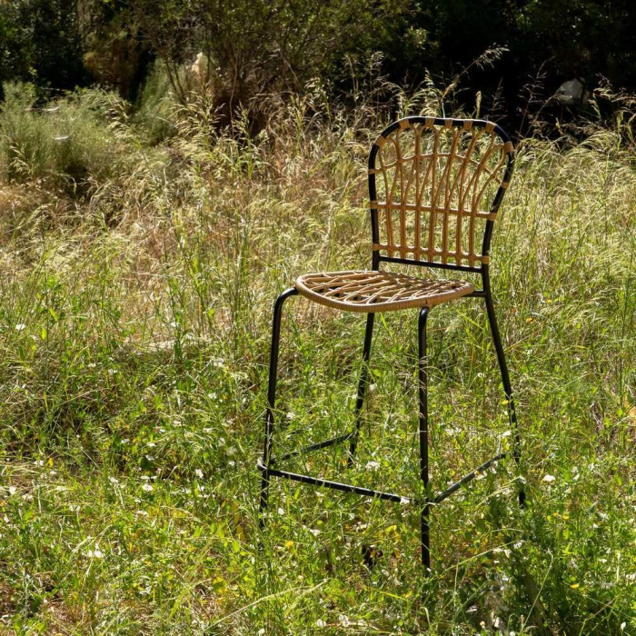 Scaun de exterior natural-negru oțel 60 x 61 x 117 cm [2]