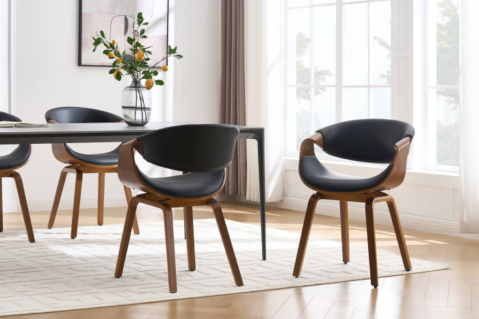 Scaun ORGANIC din piele artificiala neagra si lemn de nuc [2]