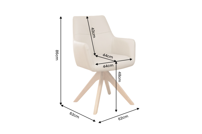 Scaun pivotant ALMARA 360° cu revenire automată, cu cotiere, miez cu arcuri în buzunare, piele bej, cadru din lemn de stejar [9]