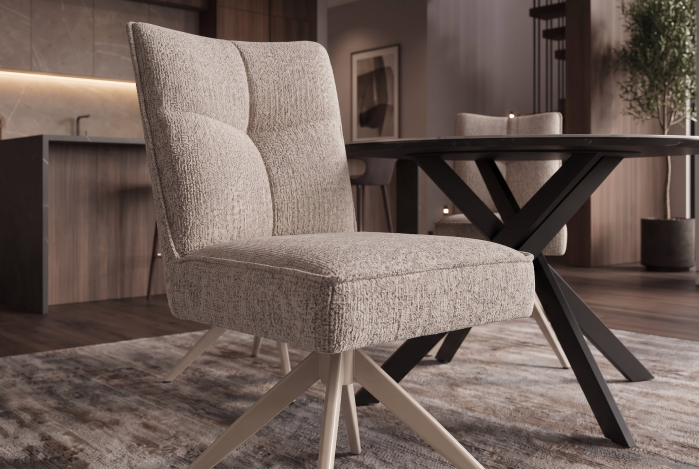 Scaun pivotant LUGANO 360° cu revenire automată, capacitate de încărcare de 150 kg, miez cu arc, țesătură chenilele tweed, culoare taupe-bej [3]