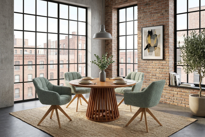 Scaun pivotant PAPILLON 180° cu revenire automată, cu cotiere, cusături decorative, țesătură bouclé verde salvie [3]
