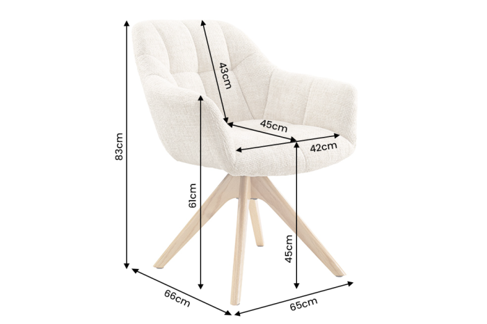 Scaun pivotant PAPILLON 180° cu revenire automată, cu cotiere, cusături decorative, țesătură chenilele, bej șampanie [9]