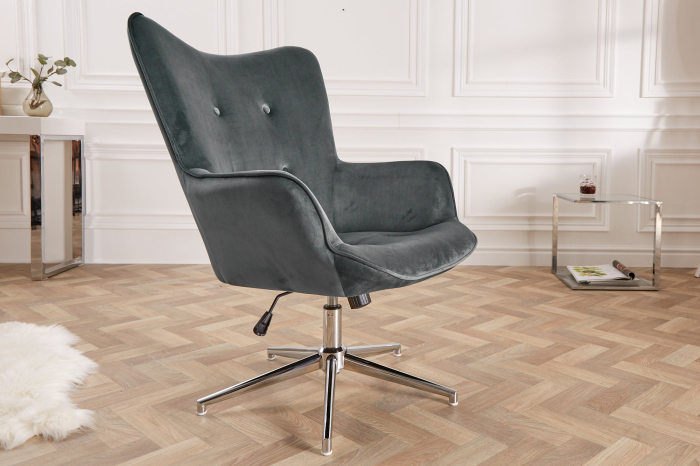 Scaun rotativ LOUNGER din catifea gri, 100-110 [3]