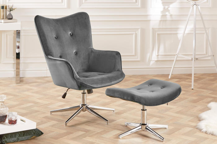 Scaun rotativ LOUNGER din catifea gri, 100-110 [2]