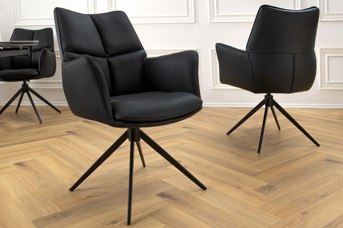 Scaun rotativ PAPILLON 360° din piele neagra [3]