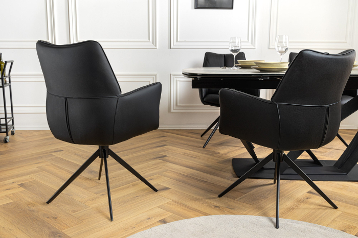 Scaun rotativ PAPILLON 360° din piele neagra [4]