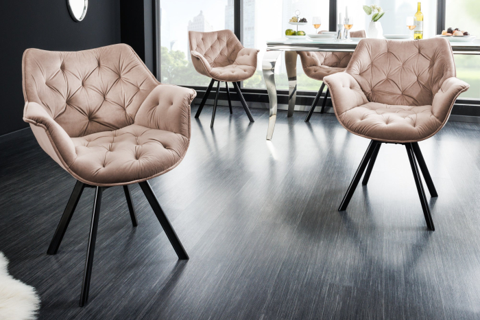 Scaun rotativ THE DUTCH RETRO din catifea grej [2]