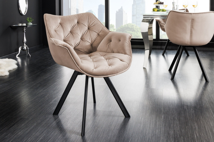 Scaun rotativ THE DUTCH RETRO din catifea grej [3]