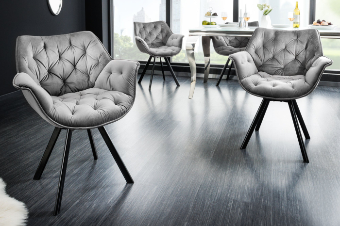 Scaun rotativ THE DUTCH RETRO din catifea gri  [2]