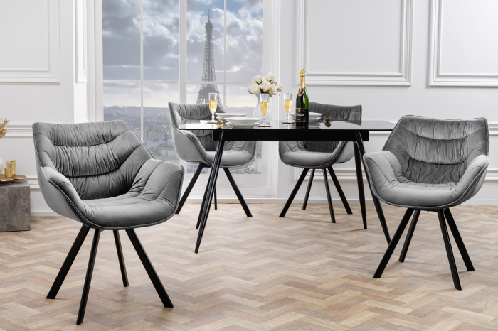 Scaun rotativ THE DUTCH RETRO din catifea gri  [3]