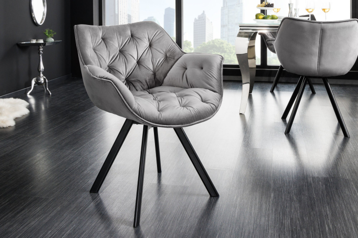 Scaun rotativ THE DUTCH RETRO din catifea gri  [3]