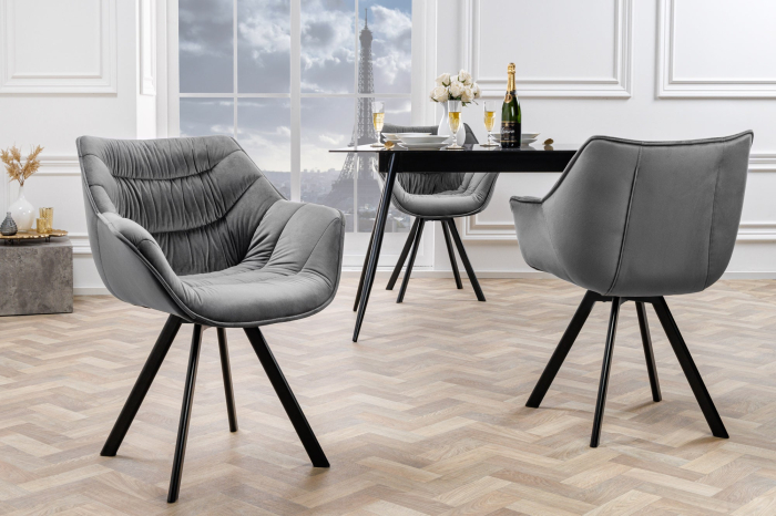 Scaun rotativ THE DUTCH RETRO din catifea gri  [2]