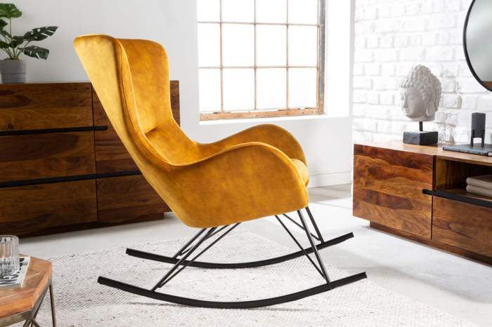 Scaun SCANDINAVIA SWING din catifea galben mustar [3]