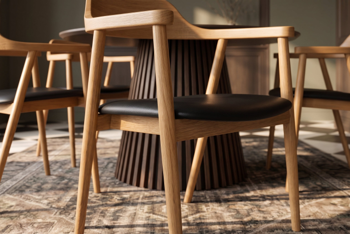 Scaun VALHALLA WOOD cu cotiere, spătar curbat, lemn de stejar natural, material sintetic negru [6]