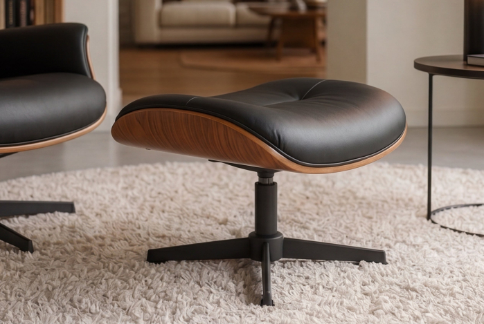 Scaun VOGUE 50 cm, rotativ la 360°, finisaj furnir de nuc, piele artificială neagră [5]