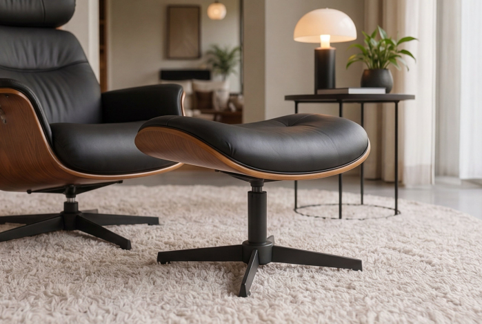 Scaun VOGUE 50 cm, rotativ la 360°, finisaj furnir de nuc, piele artificială neagră [3]
