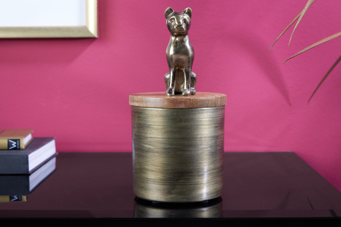 Sculptură din tablă PANTHER 20 cm fier auriu lemn de mango natural [4]